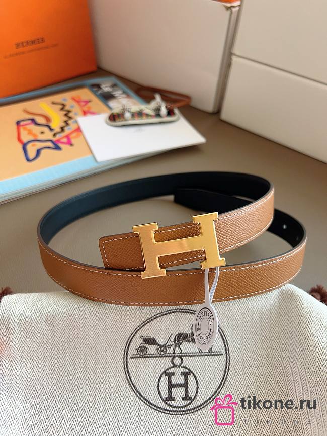 Hermes Mini Constance Martelee Belt Buckle & Reversible Leather Strap 24mm Swift Epsom Black/Brown Gold - 1