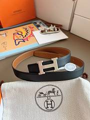 Hermes Mini Constance Martelee Belt Buckle & Reversible Leather Strap 24mm Swift Epsom Black/Brown Silver - 1