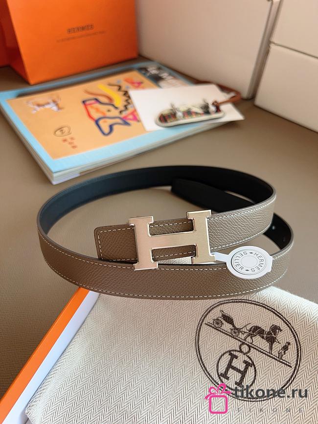 Hermes Mini Constance Martelee Belt Buckle & Reversible Leather Strap 24mm Swift Epsom Black/Gray Silver - 1