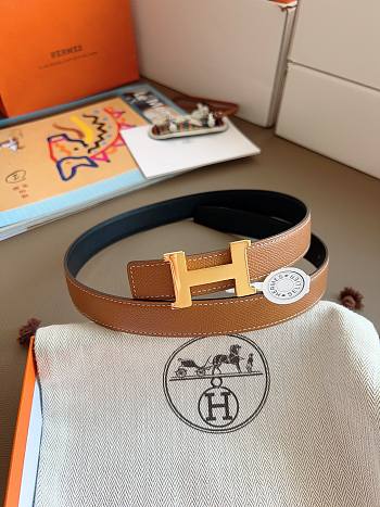 Hermes Mini Constance Belt Buckle & Reversible Leather Strap 24mm Swift Epsom Black/Brown Gold