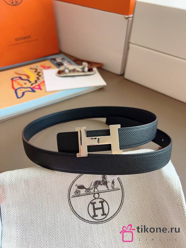 Hermes Mini Constance Belt Buckle & Reversible Leather Strap 24mm Swift Epsom Black Silver - 1