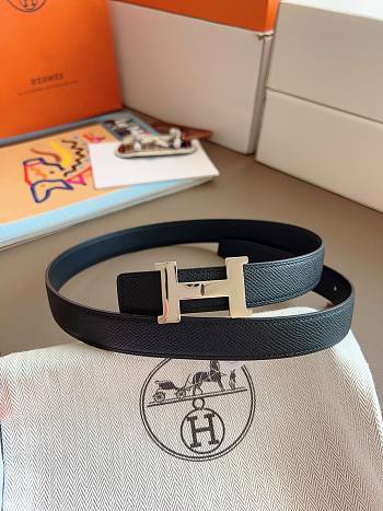 Hermes Mini Constance Belt Buckle & Reversible Leather Strap 24mm Swift Epsom Black Silver