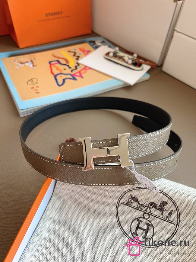 Hermes Mini Constance Belt Buckle & Reversible Leather Strap 24mm Swift Epsom Black/Gray Silver - 1