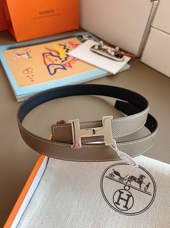 Hermes Mini Constance Belt Buckle & Reversible Leather Strap 24mm Swift Epsom Black/Gray Silver