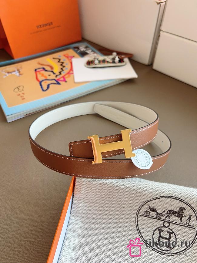 Hermes Mini Constance Belt Buckle & Reversible Leather Strap 24mm Swift Epsom Brown/White Gold - 1