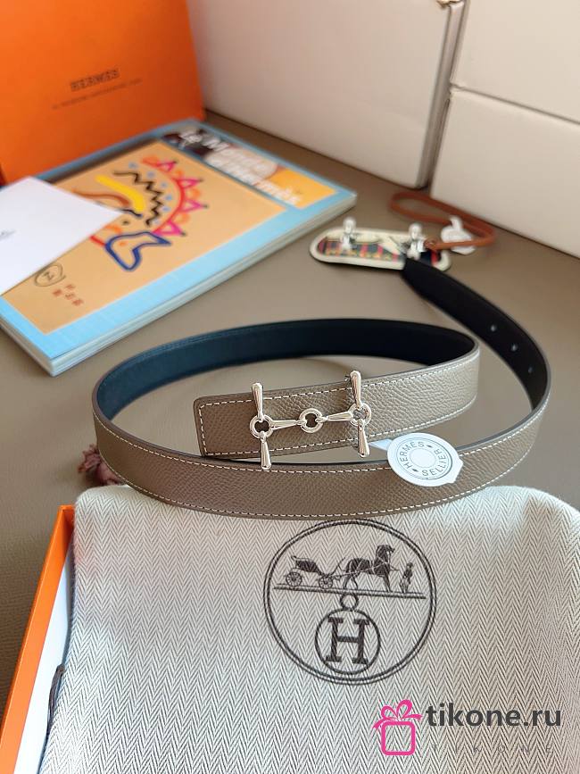 Hermes H Equestre Belt Buckle & Reversible Leather Strap 24mm Swift Epsom Black/ Gray Silver - 1