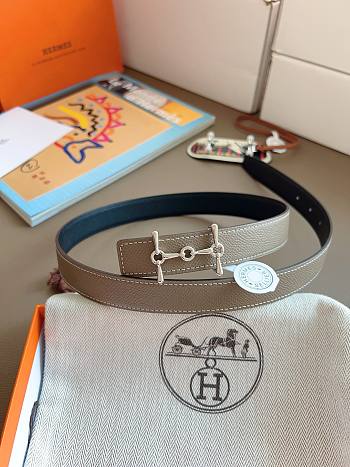 Hermes H Equestre Belt Buckle & Reversible Leather Strap 24mm Swift Epsom Black/ Gray Silver
