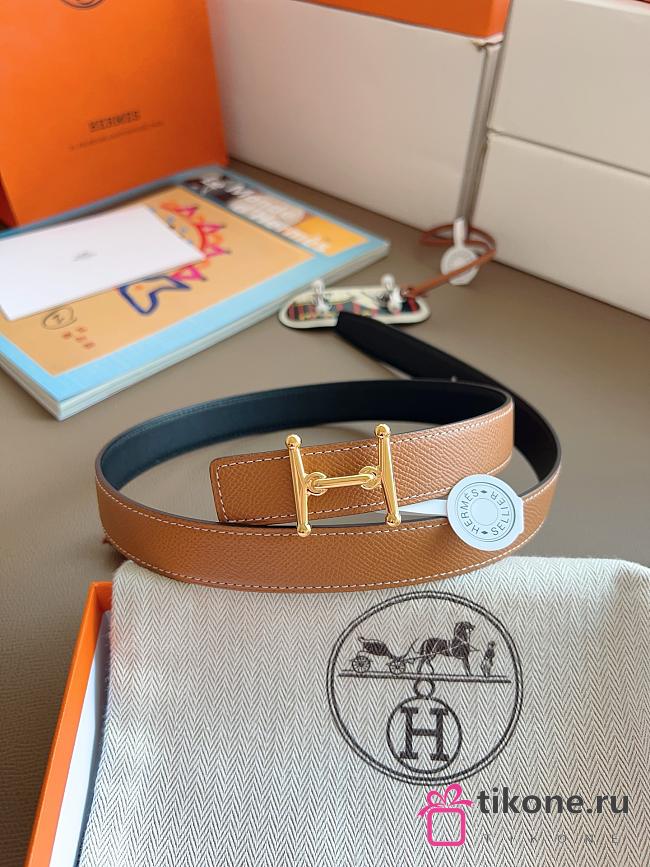 Hermes H Equestre Belt Buckle & Reversible Leather Strap 24mm Swift Epsom Black/Brown Gold - 1