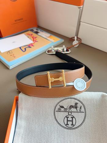 Hermes H Equestre Belt Buckle & Reversible Leather Strap 24mm Swift Epsom Black/Brown Gold