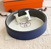 Hermes 5382 Faubourg Belt Buckle & Reversible Leather Strap 32mm Swift Blue/Gray Silver - 6
