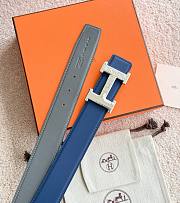 Hermes 5382 Faubourg Belt Buckle & Reversible Leather Strap 32mm Swift Blue/Gray Silver - 4