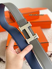 Hermes 5382 Faubourg Belt Buckle & Reversible Leather Strap 32mm Swift Blue/Gray Silver - 2