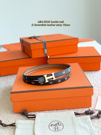 Mini 5382 Belt Buckle & Hermes Sur Mer Reversible Leather Strap 13mm Swift Epsom Black/ Brown Gold