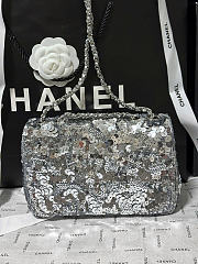 Chanel Flap Bag Sequins & Silver Tone Metal Silvery - 20x10x7cm - 2
