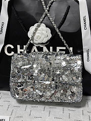 Chanel Flap Bag Sequins & Silver Tone Metal Silvery - 20x10x7cm - 5