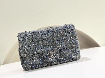 Chanel Flap Bag Sequins & Silver Tone Metal Purple Silver - 20x10x7cm