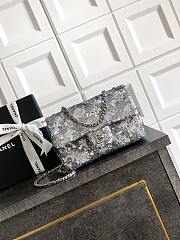 Chanel Evening Bag Quilted Sequins & Silver Tone Metal Silver - 20x10x7cm - 1