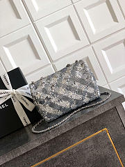 Chanel Evening Bag Quilted Sequins & Silver Tone Metal Silver - 20x10x7cm - 5