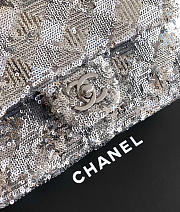 Chanel Evening Bag Quilted Sequins & Silver Tone Metal Silver - 20x10x7cm - 6