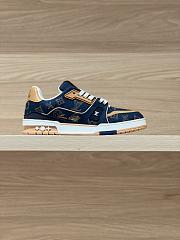 LV Trainer Sneaker Blue Plain Calf Leather Monogram Embroidered Denim 1AJ365  - 1