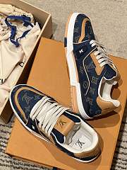 LV Trainer Sneaker Blue Plain Calf Leather Monogram Embroidered Denim 1AJ365  - 6