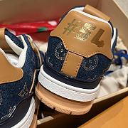 LV Trainer Sneaker Blue Plain Calf Leather Monogram Embroidered Denim 1AJ365  - 4
