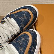 LV Trainer Sneaker Blue Plain Calf Leather Monogram Embroidered Denim 1AJ365  - 5