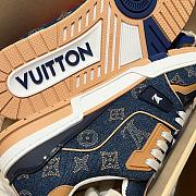 LV Trainer Sneaker Blue Plain Calf Leather Monogram Embroidered Denim 1AJ365  - 3