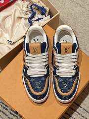 LV Trainer Sneaker Blue Plain Calf Leather Monogram Embroidered Denim 1AJ365  - 2