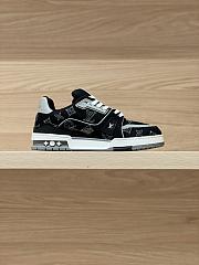 LV Trainer Sneaker Black Plain Calf Leather Monogram Embroidered Denim 1AJ345 - 1