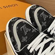 LV Trainer Sneaker Black Plain Calf Leather Monogram Embroidered Denim 1AJ345 - 6