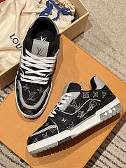 LV Trainer Sneaker Black Plain Calf Leather Monogram Embroidered Denim 1AJ345 - 5