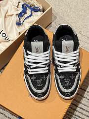 LV Trainer Sneaker Black Plain Calf Leather Monogram Embroidered Denim 1AJ345 - 3