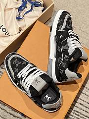 LV Trainer Sneaker Black Plain Calf Leather Monogram Embroidered Denim 1AJ345 - 2