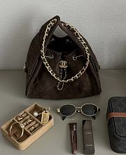 Chanel 25 Handbag Small Suede Gold Tone Metal Brown - 30x26x14cm - 1