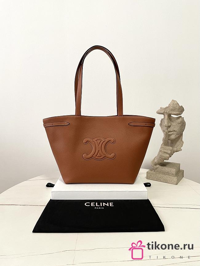 Celine Small Cabas Anais Cuir Triomphe In Grained Calfskin Brown - 28×24×12cm - 1