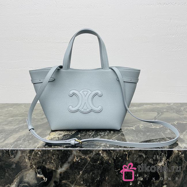 Celine Mini Cabas Anais Leather Tote Triomphe In Grained Calfskin Light Blue - 20x21x10cm - 1