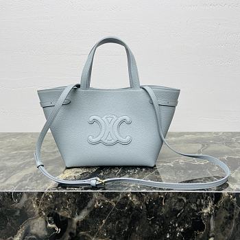 Celine Mini Cabas Anais Leather Tote Triomphe In Grained Calfskin Light Blue - 20x21x10cm