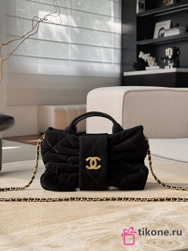 Chanel Mini Bow Bag  Velvet Effect Nylon & Gold Tone Metal Black - 26x18x5cm - 1