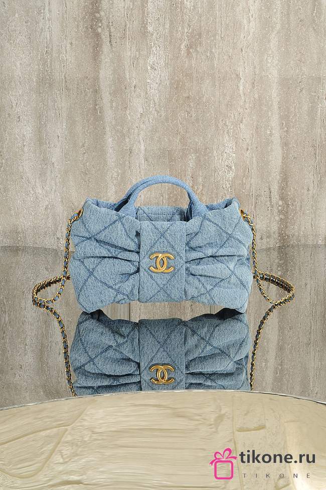 Chanel Mini Bow Bag Washed Denim & Gold Tone Metal Blue - 26x18x5cm - 1