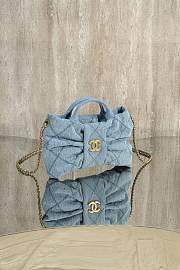 Chanel Mini Bow Bag Washed Denim & Gold Tone Metal Blue - 26x18x5cm - 6