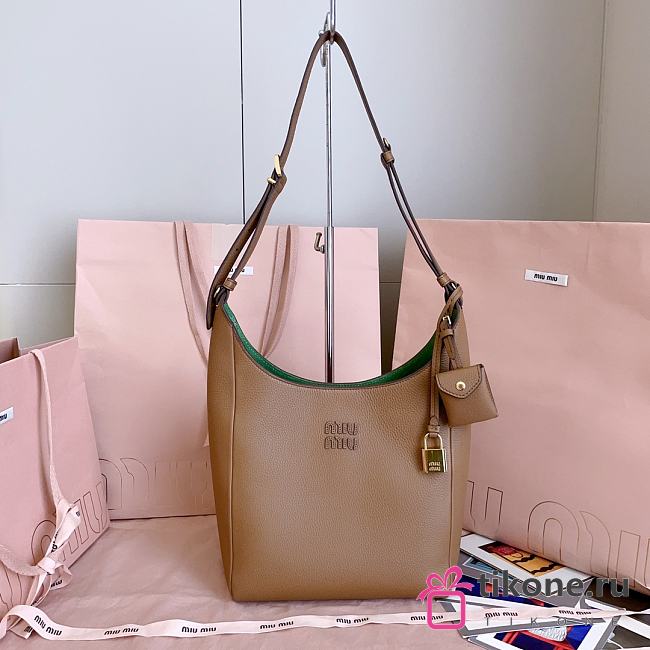Miumiu Leather Bucket Bag Caramel/Larch Green 5BE098 - 28x22.5x12cm - 1