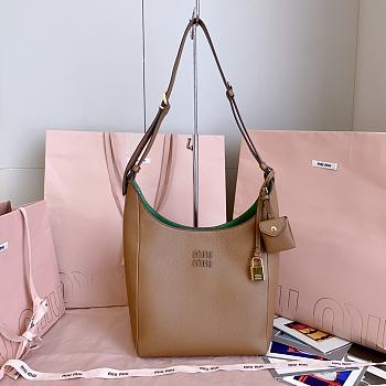 Miumiu Leather Bucket Bag Caramel/Larch Green 5BE098 - 28x22.5x12cm