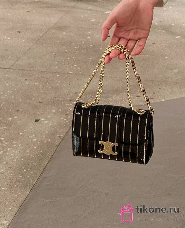 Mini Celine Victoire In Striped Sequins Black/Gold - 16.5x12.5x10cm - 1