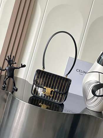 Celine Teen Garance Bag In Striped Sequins Black/Gold - 18.5x13.5xcm