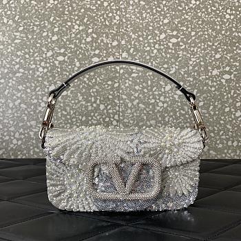 Valentino Garavani Small Lòco Embellished Shoulder Bag Silver - 20x11x5cm