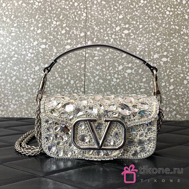 Valentino Garavani Small Loco Shoulder Bag With Rhinestones Silver - 20x11x5cm - 1