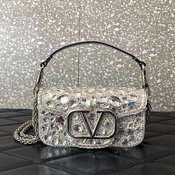 Valentino Garavani Small Loco Shoulder Bag With Rhinestones Silver - 20x11x5cm