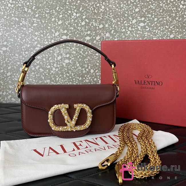 Valentino Garavani Locò Small Shoulder Bag In Calfskin With Jewel Logo Rosewood - 20x11x5cm - 1