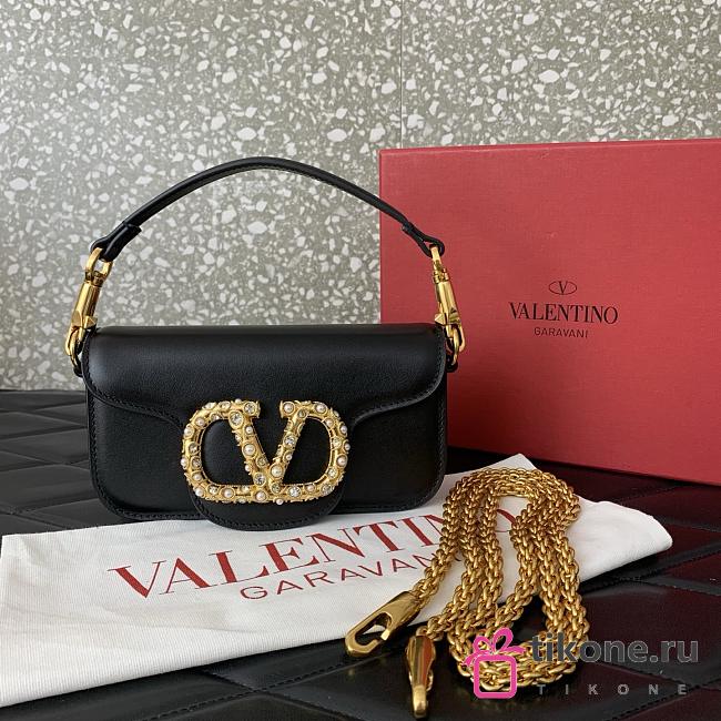 Valentino Garavani Locò Small Shoulder Bag In Calfskin With Jewel Logo Black - 20x11x5cm - 1